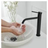 BWESingle Hole Single Handle Bathroom Vessel Sink Faucet With Pop Up Drain Without Overflow in Matte Black
