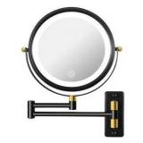 8.6 in. Small Round 10X Magnifying LED Touch Screen Type-c Port with Built-in Battery Wall Makeup Mirror in Black And Gold