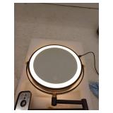 8.6 in. Small Round 10X Magnifying LED Touch Screen Type-c Port with Built-in Battery Wall Makeup Mirror in Black And Gold