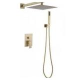BWE Luxurious Single Handle 2-Spray 12 in. Wall Mount Square Shower Head with Hand Shower Faucet in Brushed Gold