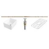 Eridanus Denbigh Crisp White Ceramic 20 in. Single Bowl Farmhouse Apron Kitchen Sink with Bottom Grid and Pop-up Drain