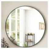 GLSLAND 30 in. W x 30 in. H Round Metal Framed Wall Bathroom Vanity Mirror Black