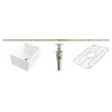 Eridanus Denbigh Crisp White Ceramic 21 in. Single Bowl Farmhouse Apron Kitchen Sink with Bottom Grid and Pop-up Drain