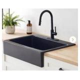 SINKOLOGY Josephine 34 in. 3-Hole Quick-Fit Farmhouse Apron Front Drop-in Single Bowl Matte Black Fireclay Kitchen Sink