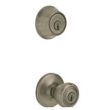 Kwikset 690 Tylo Keyed Door Knob and Single Cylinder Deadbolt Combo Pack in AB