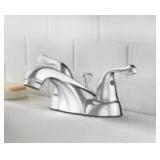 Project Source Polished Chrome 4-in centerset 2-handle WaterSense Low-arc Residential Handle Bathroom Sink Faucet