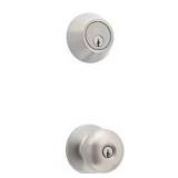 RELIABILT Baron Satin Nickel Exterior Single-Cylinder Deadbolt and Keyed Entry Door Knob, 2 Pack