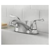 Project Source Satin Nickel 4-in centerset 2-handle WaterSense Low-arc Residential Handle Bathroom Sink Faucet