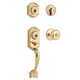 Kwikset 95530-017 Polished Brass Montara Two-Point Locking Single Cylinder Handleset With Juno Knob