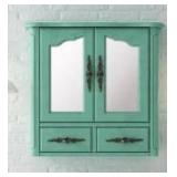 Home Decorators Collection Provence 24 in. W x 23 in. H Rectangular Wood Framed Wall Bathroom Vanity Mirror in Vintage Turquoise