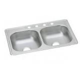 Dayton Stainless Steel 33" x 22" x 6-9/16" Equal Double Bowl Drop-in Sink