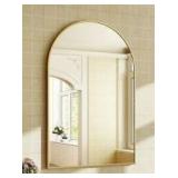 24 in. W x 36 in. H Arched Metal Framed Wall Bathroom Vanity Mirror Gold