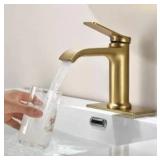 Single Handle Single Hole Bathroom Faucet, Brushed Gold