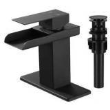 AKLFGN Waterfall Single Hole Single-Handle Low-Arc Bathroom Faucet in Matte Black