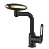 Single Hole Single-Handle Bathroom Faucet with Waterfall in Matte Black and Gold