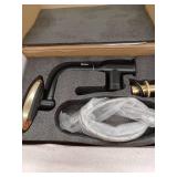 Single Hole Single-Handle Bathroom Faucet with Waterfall in Matte Black and Gold