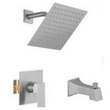 BWE Single-Handle 2-Spray Rainfall Shower Faucet 2.5 GPM with High Pressure Tub Spout in Brushed Nickel (Valve Included)