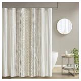 Ink+Ivy 72"x72" Imani Chenille Striped Cotton Printed Shower Curtain Ivory : Microfiber, Machine Washable, Non-Slip Backing
