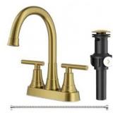 Forious pro 4 in. Centerset Double Handle Bathroom Faucet with Pop-Up Drain in Gold