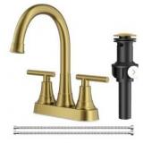 Forious pro 4 in. Centerset Double Handle Bathroom Faucet with Pop-Up Drain in Gold