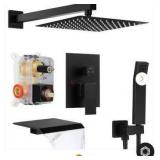 Waterfall Tub Faucet with 12 in. Rain Shower Head System Handheld Shower Head Set