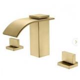 Modern 8 in. Widespread Double Handle Bathroom Sink Faucet in Brushed Gold