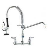 Commercial Faucet 21 in. H, 8 in. Center 12 in. Double Handle Pull Down Sprayer Kitchen Faucet in Silver