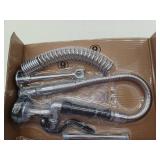 Commercial Faucet 21 in. H, 8 in. Center 12 in. Double Handle Pull Down Sprayer Kitchen Faucet in Silver