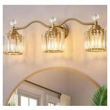 Modern Luxury 21 in. 3-Light Gold Bathroom Vanity Light with Crystal Shade