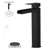 Waterfall Single Hole Single Handle Bathroom Vessel Sink Faucet With Drain Assembly in Matte Black