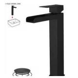 Waterfall Single Hole Single Handle Bathroom Vessel Sink Faucet With Drain Assembly in Matte Black