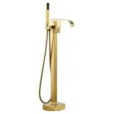 Single-Handle Freestanding Floor Mount Roman Tub Faucet Bathtub Filler with Hand Shower in. Brushed Gold
