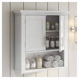 RiverRidge Home Somerset Collection 2-Door Bathroom Storage Wall Cabinet with 1 Open Shelf and 2 Interior Shelves, White