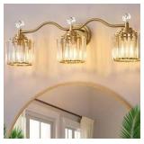 Modern Luxury 21 in. 3-Light Gold Bathroom Vanity Light with Crystal Shade