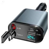 4 in 1 Retractable Car Charger, 66W Fast Car Phone Charger with Retractable Cables and 2 USB Port, Car Charger Adapter Compatible with iPhone 16/15/14/13/12/11,Galaxy,Pixel