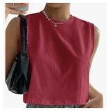 Hilinker Womens Cap Sleeve Crop Top Rolled Short Sleeve T Shirts Summer Cropped Tee Burgundy X-Large