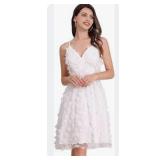 WOMENS 3D FLOWER DREES WHITE SIZE S