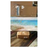 Beach Sea Canvas Wall Art: Coastal Reed Hand Painting Abstract Blue Ocean Sailboat Nautical Picture Modern Seascape Grass Path Artwork Decor for Living Room Bathroom Bedroom - Retail: $99