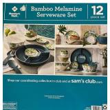 Bamboo Melamine Serveware Set 12 piece set Navy Tropical Design