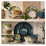 Bamboo Melamine Serveware Set 12 piece set Navy Tropical Design