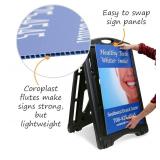 SmartSign Custom BigBoss Sidewalk Sign/A-Frame Sandwich Board for 36 x 24 inch signs, sign inserts sold separately, Thermoplastic, Black frame only - Wheels included *retails $125* l