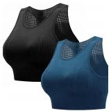 Sports Bras for Women-Padded Removable Support Bra Shockproof Running Yoga Fitness Bra Breathable Quick Drying Vest Style Wide Shoulder Straps for Anti Slip Comfort Black+Blue XL