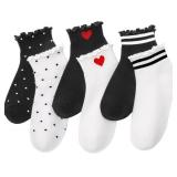 Jspupifip 6 Pairs Frilly Socks Women Ruffle Socks Woman Cotton Cute Pattern Ankle Socks Breathable Short Socks Crew Socks for Womens Ladies Girls