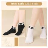 Jspupifip 6 Pairs Frilly Socks Women Ruffle Socks Woman Cotton Cute Pattern Ankle Socks Breathable Short Socks Crew Socks for Womens Ladies Girls