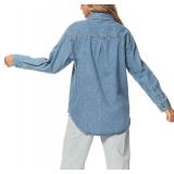 MCEDAR Oversized Denim Shirt for Women Long Sleeves Button Down Boyfriend Jean Jacket with Utility-Pocket Sixe 3XL Color Grey
