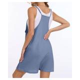 Rompers for Women Summer Casual Waffle Knit Loose Sleeveless Romper Spaghetti Strap Jumpsuit with Pockets 2025 Size Medium Blue
