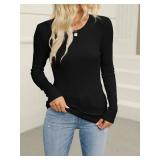 Womens Long Sleeve Shirts Slim Fit Stretch Crewneck Ribbed Tops Undershirt Tees Basic Tunic Large Grey