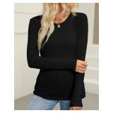 Womens Long Sleeve Shirts Slim Fit Stretch Crewneck Ribbed Tops Undershirt Tees Basic Tunic Large Grey