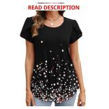 OFEEFAN Womens Tops Tulip Short Sleeve Blouses Pleated Front Summer Beach Vacation Outfits Color Green Size Large