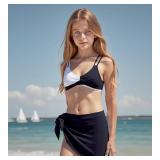 Girls Swimsuits Bathing Suit Bikini Set V Neck Twist Cross Swimwear with Cover Up Skirt for Teens 9-15T